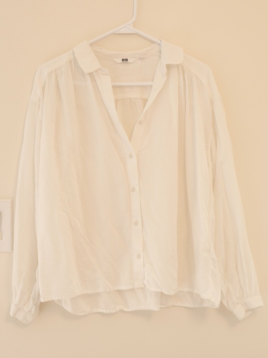 Uniqlo Tops - Uniqlo Prairie Peasant Blouse Top White Long Sleeve Button Up Flowy Ren Faire XS